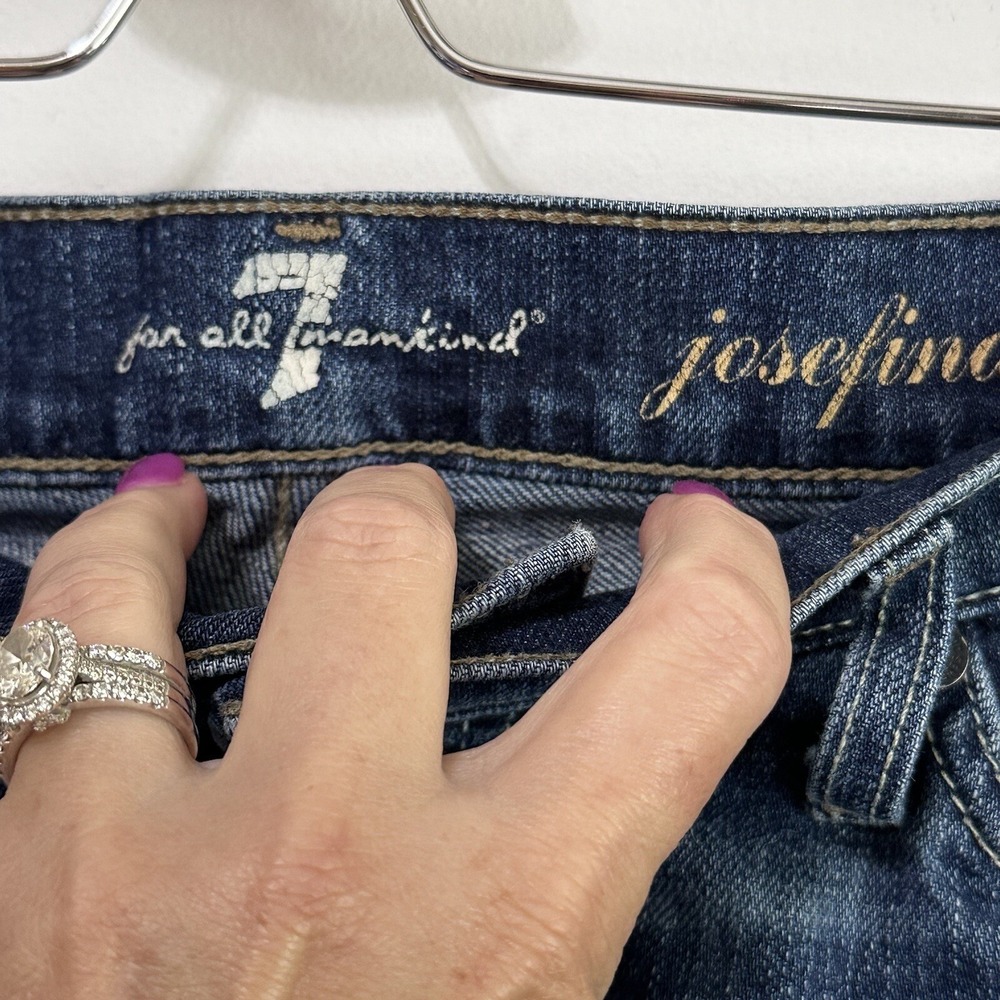 7FAMK Josefina Button Fly Jeans 28 Skinny Boyfriend Blue Distressed Mid Rise - Picture 5 of 9